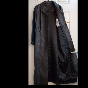 Vintage Black Leather Coat - Long- by BiBi Italy